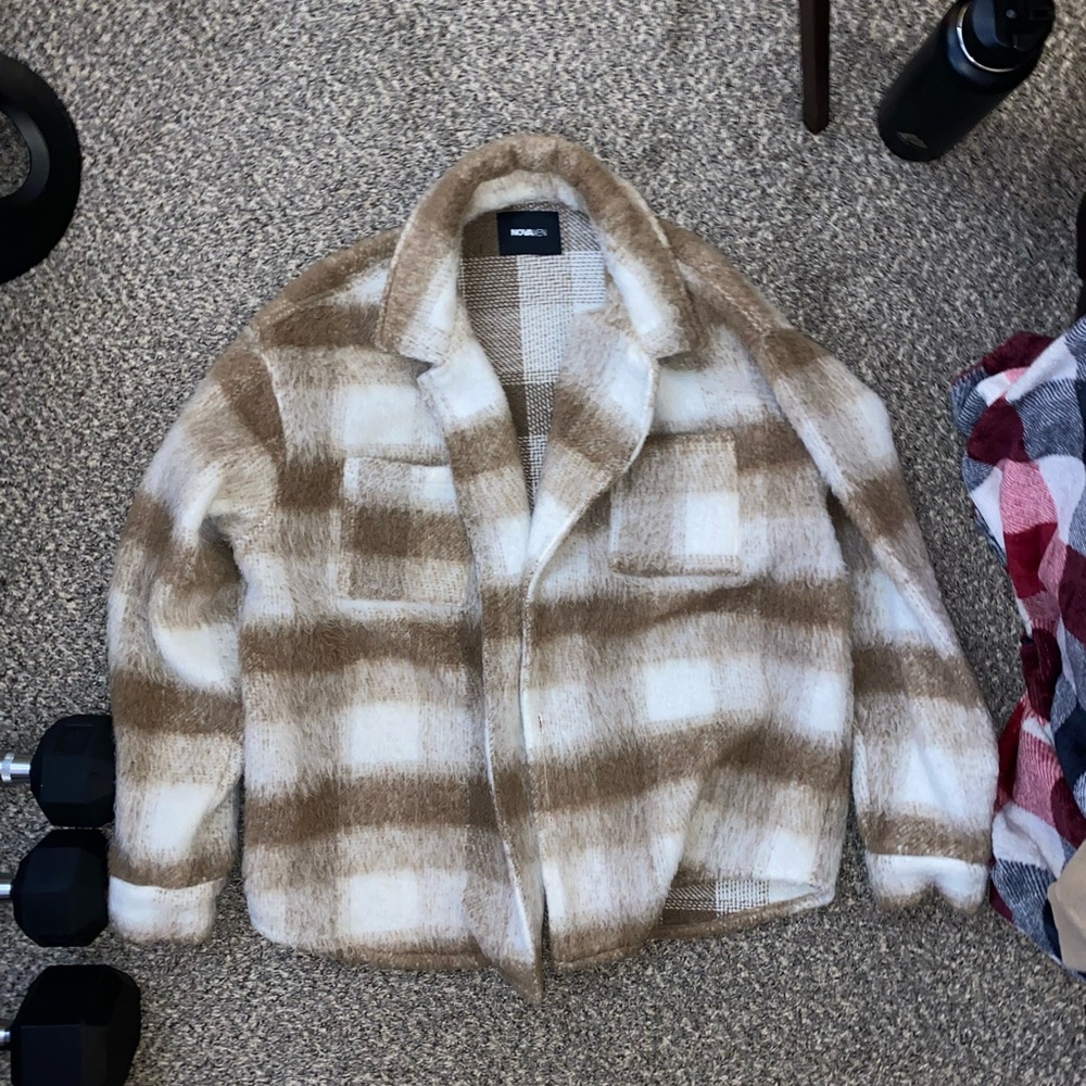 Fashion nova Men’s Brown and White Plaid Jacket XL